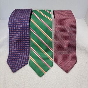 Brooks Brothers LOT OF 3 Made In The U.S.A. 100% Silk Necktie Rep Green Geo Red